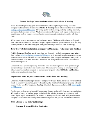 Trusted Roofing Contractors in Oklahoma –G13 Solar-Roofing