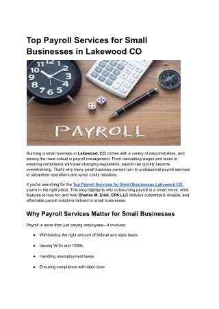 Top Payroll Services for Small  Businesses in Lakewood CO