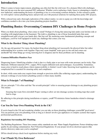 **Plumbing Basics: Overcoming Common DIY Challenges in Home Projects**