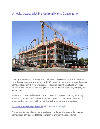 Unlock Success with Professional Home Construction