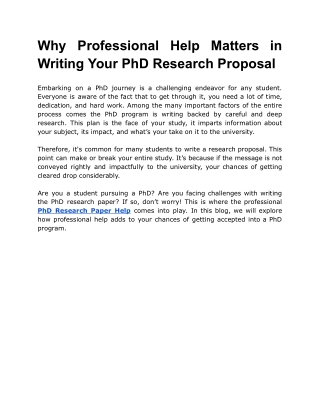 Why Professional Help Matters in Writing Your PhD Research Proposal