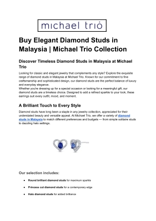 Buy Elegant Diamond Studs in Malaysia _ Michael Trio Collection