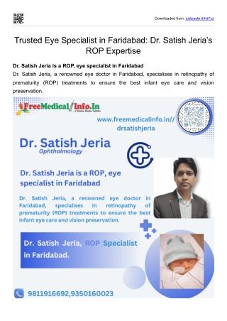 Trusted Eye Specialist in Faridabad Dr. Satish Jeria’s ROP Expertise