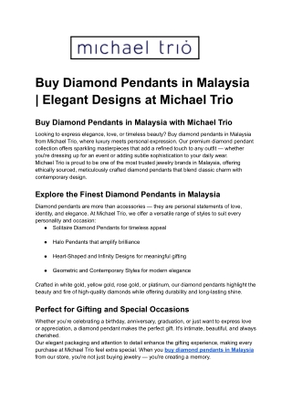 Buy Diamond Pendants in Malaysia _ Elegant Designs at Michael Trio