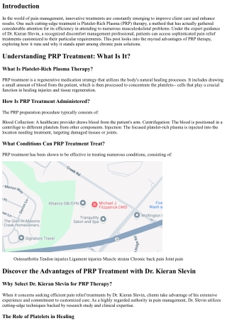 Discover the Benefits of PRP Therapy with Dr. Kieran Slevin