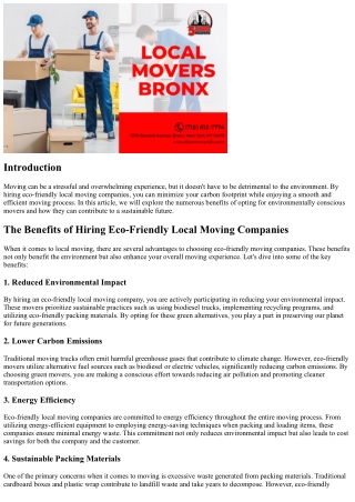 The Benefits of Hiring Eco-Friendly Local Moving Companies