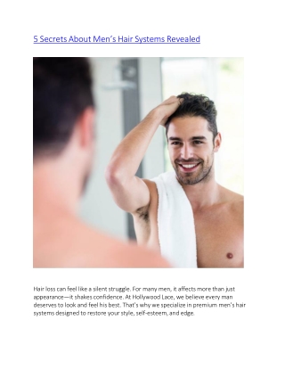 5 Secrets About Men’s Hair Systems Revealed
