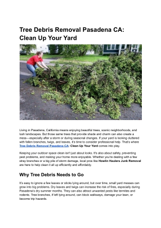 Tree Debris Removal Pasadena CA:  Clean Up Your Yard