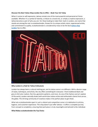 Discover the Best Tattoo Shop London Has to Offer – Book Your Ink Today