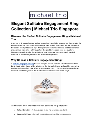 Elegant Solitaire Engagement Ring Collection _ Michael Trio Singapore