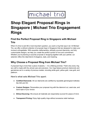 Shop Elegant Proposal Rings in Singapore _ Michael Trio Engagement Rings