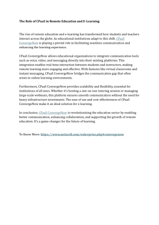 The Role of CPaaS in Remote Education and E-Learning