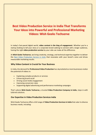Best Video Production Service in India That Transforms Your Ideas into Powerful