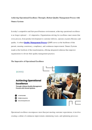 Achieving Operational Excellence Through a Robust Quality Management Process with Omnex Systems