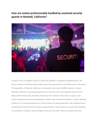 How are events professionally handled by unarmed security guards in Newhall, California