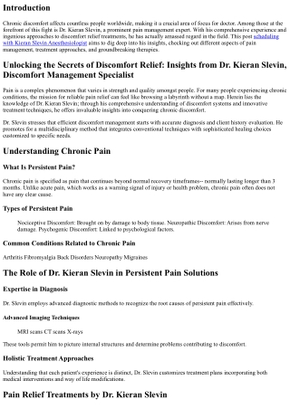Unlocking the Tricks of Discomfort Relief: Insights from Dr. Kieran Slevin, Disc