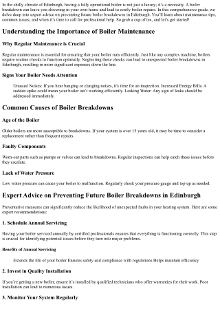 Expert Advice on Preventing Future Boiler Breakdowns in Edinburgh