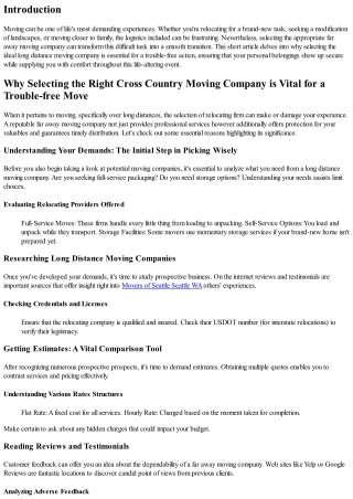 Why Picking the Right Cross Country Moving Company is Critical for a Stress-Free