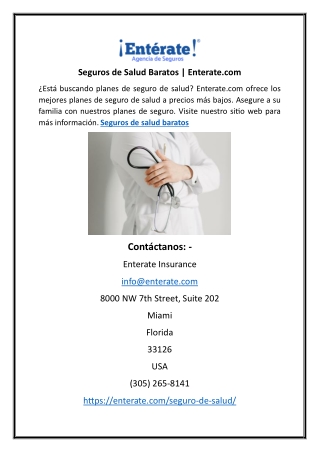 Seguros de Salud Baratos | Enterate.com