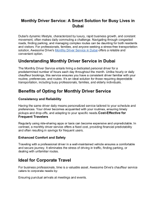 Awesome drive - Monthly Driver Service_ A Smart Solution for Busy Lives in Dubai