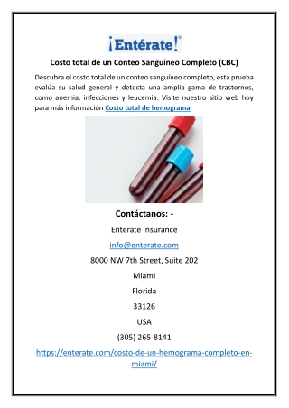 Costo total de un Conteo Sanguíneo Completo (CBC)