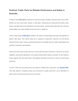 Premium Trailer Parts for Reliable Performance and Safety in Australia