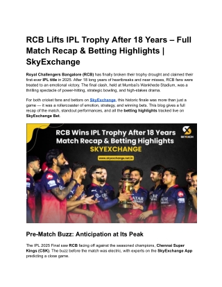 RCB Lifts IPL Trophy After 18 Years – Full Match Recap & Betting Highlights  SkyExchange