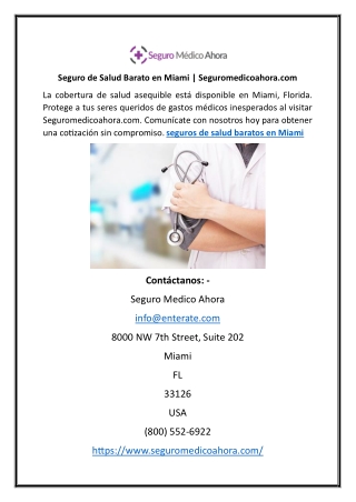 Seguro de Salud Barato en Miami | Seguromedicoahora.com