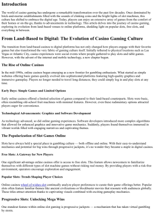 From Land-Based to Digital: The Evolution of Casino Gaming Culture