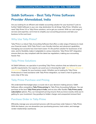 Siddh Software - Best Tally Prime Software Provider Ahmedabad, India