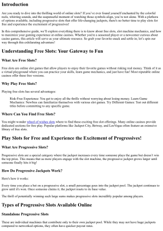 Play Slots for Free and Experience the Excitement of Progressives!