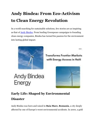 Andy Bindea: From Eco-Activism to Clean Energy Revolution