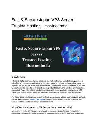 Fast & Secure Japan VPS Server _ Trusted Hosting - Hostnetindia