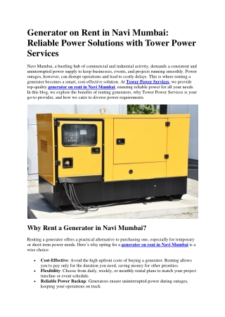 Generator on Rent in Navi Mumbai
