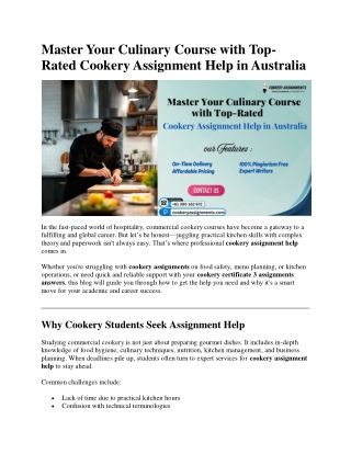 Master Your Culinary Course with Top-Rated Cookery Assignment Help in Australia