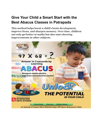 Give Your Child a Smart Start with the Best Abacus Classes in Patrapada