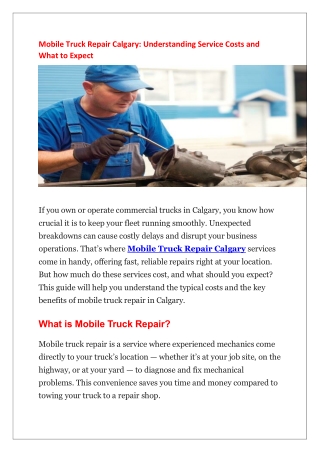 Mobile Truck Repair Calgary-Understanding Service Costs and What to Expect