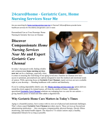 24care@home - Geriatric Care, Home Nursing Services Near Me