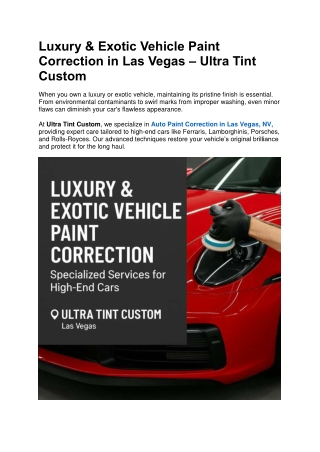 Luxury & Exotic Vehicle Paint Correction in Las Vegas – Ultra Tint Custom