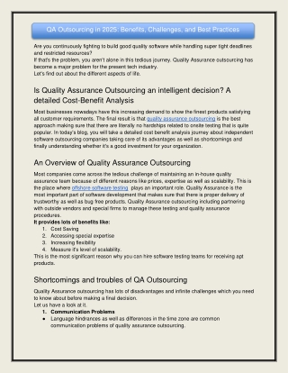qa outsourcing in 2025 benefits challenges