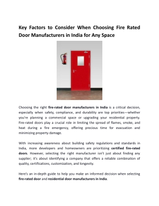 Key Factors to Consider When Choosing Fire-Rated Door Manufacturers in India