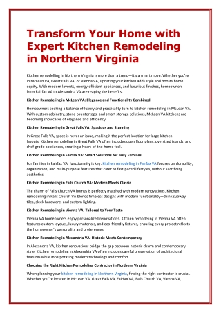 Transform Your Home with Expert Kitchen Remodeling in Northern Virginia