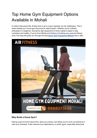 Top Home Gym Equipment Options Available in Mohali