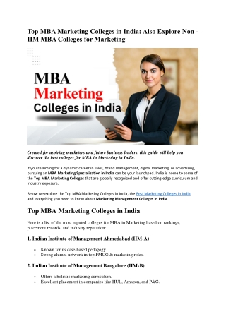 Top MBA Marketing Colleges in India