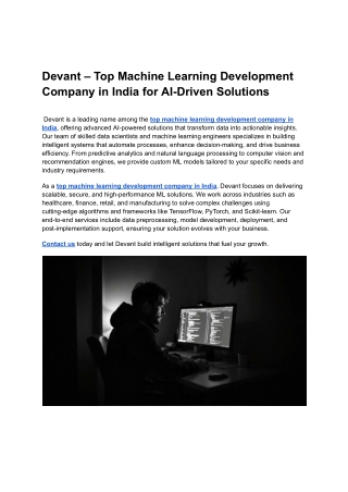 Devant – Top Machine Learning Development Company in India for AI-Driven Solutions