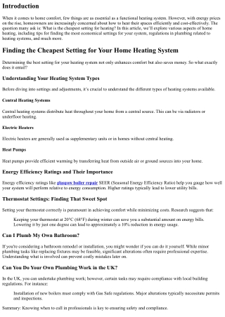 **Finding the Cheapest Setting for Your Home Heating System**