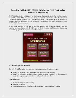 Complete Guide to SSC JE 2025 Syllabus for Civil Electrical and Mechanical Engineering