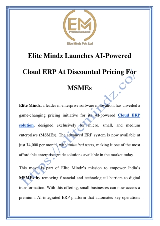 Affordable AI Cloud ERP for MSMEs – Powered by Elite Mindz