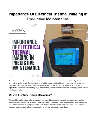 Importance Of Electrical Thermal Imaging In Predictive Maintenance