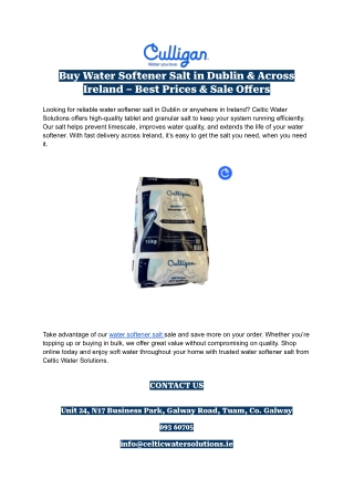 Buy Water Softener Salt in Dublin & Across Ireland – Best Prices & Sale Offers